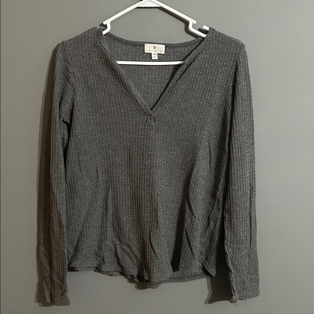 Socialite Charcoal Knit V-Neck Top